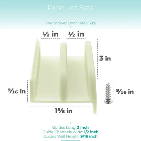 Sliding Shower Door Bottom Guide With Half Inch Channel For Top Hung Tub Enclosure Doors, dimensions with screw visible