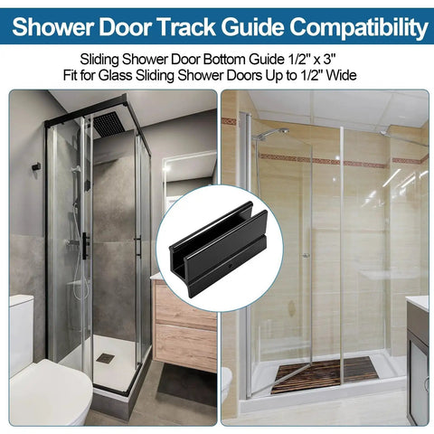 Replacement Sliding Shower Door Bottom Guide For Standard Glass Doors Half Inch By Three Inch Black Plastic Track With Screws