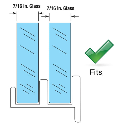 Diagram of sliding shower door bottom guide half inch channel white plastic construction for top hung tub enclosure doors.