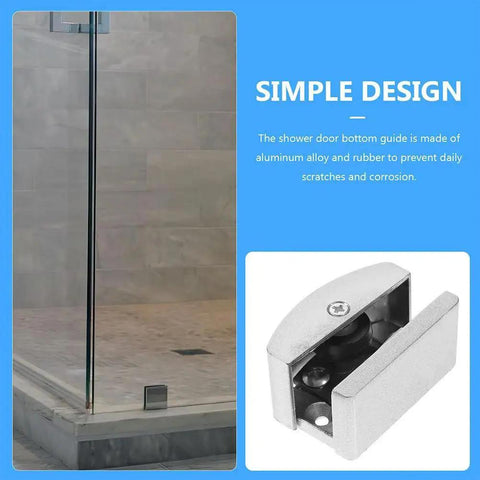 Adjustable Sliding Shower Door Bottom Guide 2 Pack Glass Door Stopper For Bathroom Track Hardware Anti Swing Limiter in silver metal and rubber