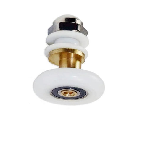 25mm Shower Door Rollers Ultra-Quiet Replacement Wheels 4PCS Set close-up with copper shaft, stainless steel, nylon build for glass doors.