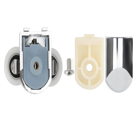 Shower door rollers RV replacement set with 10 pcs zinc alloy wheels, 23mm rollers, anti collision block, screws shown separated