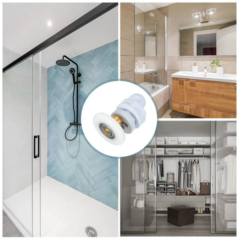 29mm Shower Door Rollers for Sliding Glass Doors Replacement Wheels Runners Copper Rod Pulleys For Bathroom Glass Doors 4 To 6 Mm Thick Glass With 15 To 17 Mm Hole Spacing Pack Of 4 White