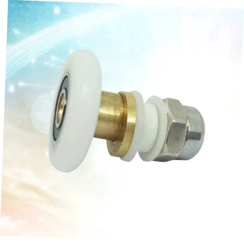 Close-up of a single Sliding Door Hanging Roller showing white ABS wheel and stainless steel axle from 4 Pcs Set for Shower RV Bathroom Cabinet.