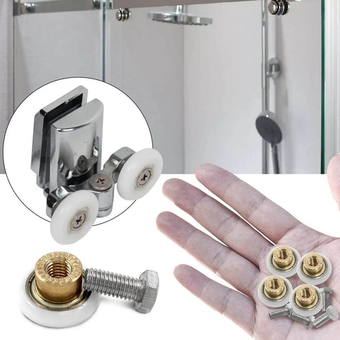 20mm Shower Door Rollers 4PCS Replacement Set for Bathroom Glass Sliding Doors with Smooth Quiet Wheels, screws in hand