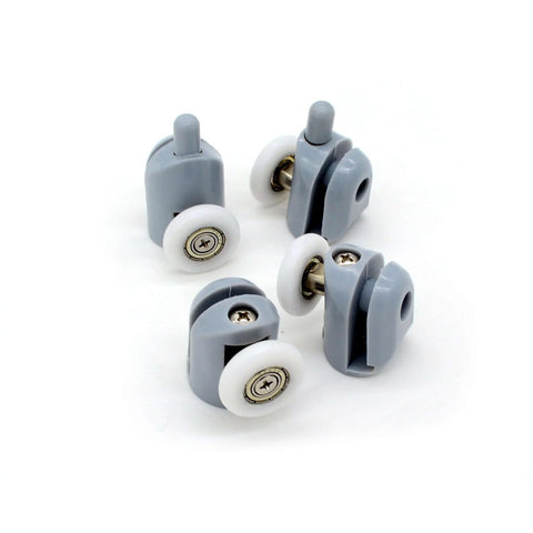 23mm Shower Door Rollers Set of 8 Single Replacement Runners, grey plastic with metal bearings, for glass doors and curved showers.