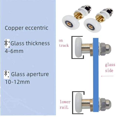 25mm Shower Door Rollers Replacement Set 6PCS showing copper stainless steel and nylon build for 4-6mm glass sliding doors
