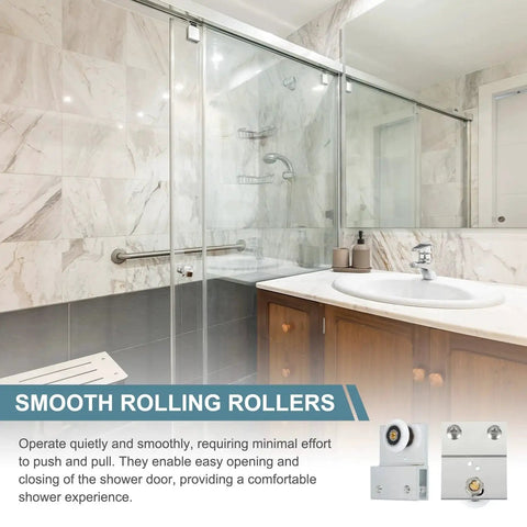 Bathroom with Frameless Sliding Shower Door Roller Replacement Set With Aluminum Alloy Flat Edge Wheels 26mm for 8-10mm glass