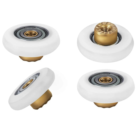 27mm Shower Door Rollers Replacement Set with 304 stainless steel runners in white and brass for glass door support.