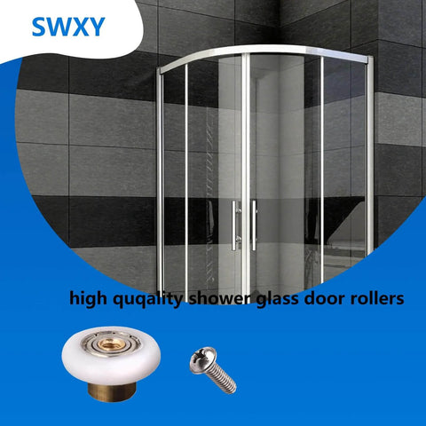 25mm Shower Door Rollers Replacement Runners 4PCS Sliding Wheels Set for Bathroom Glass Doors showing brass core and nylon wheel.