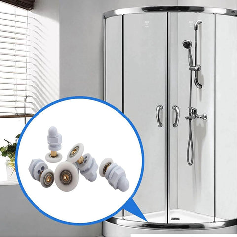 4PCS 27mm shower door rollers replacement with copper rod pulley, nylon runners and stainless hardware for glass shower doors