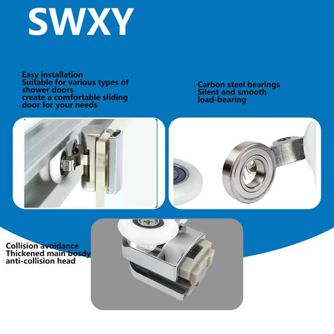 Four Pack 25Mm Aluminum Alloy Shower Door Rollers Replacement Kit With Anti Collision Block And Screws For 4to6mm Glass Doors Curved Rollers For Smooth Quiet Operation In Moist Bathrooms