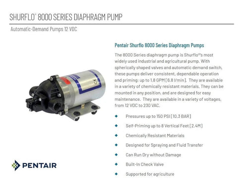 Pentair SHURflo 8000-543-236 Automatic-Demand Diaphragm Pump, 1.8 GPM With Viton Valves, Santoprene Diaphragm, 12V, product display.