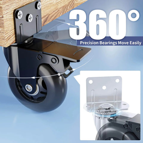 4 Inch Side Mount Plate Caster Wheels L Shaped Heavy Duty Set of 4 with Brake 360 Degree Swivel Locking Castors