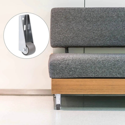 4 Piece Set Small 1 Inch Side Mount Caster Wheels For Furniture And Doors Low Profile Gate Casters Replacement For Chairs Drawers Bookcases Each Wheel Supports 44 Pounds Total 176 Pounds Versatile Vertical Or Horizontal Installation Includes Screws. Sofa with mounted caster wheel highlighted.