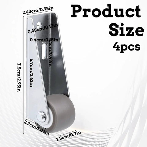 4 Piece Set Small 1 Inch Side Mount Caster Wheels For Furniture And Doors Low Profile Gate Casters Replacement For Chairs Drawers Bookcases Each Wheel Supports 44 Pounds Total 176 Pounds Versatile Vertical Or Horizontal Installation Includes Screws, with measurements