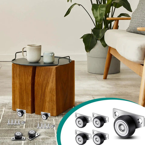 20 Set 1.25 Inch Side Mount Caster Wheels With Screws, Low Profile Non Swivel Rigid Casters in a living room setting