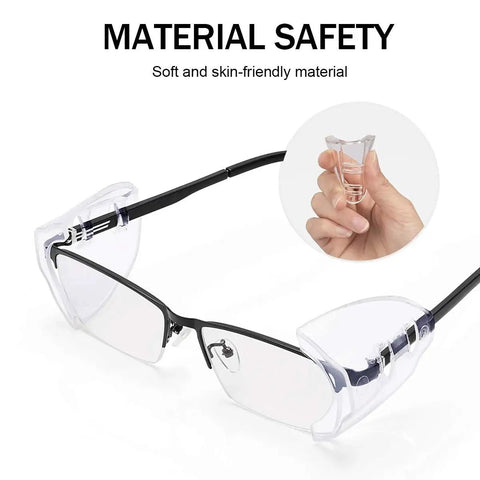 Two Pairs Side Shields For Glasses Slip On Eye Protection Fits Most Eyewear, close-up of flexible TPU material in hand