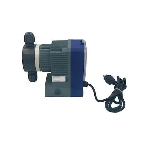 Side view of Precision Controls Diaphram Metering Chlorine Chemical Water Pump -31.6 GPD, 150 PSI - 115 Volt with power cord.