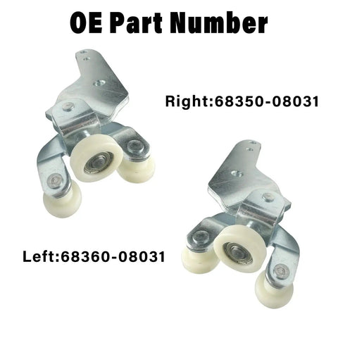 Bottom Sliding Door Roller Hinge Pair For Toyota Sienna 2010-2021 Left And Right showing part numbers 68360-08031 and 68350-08031