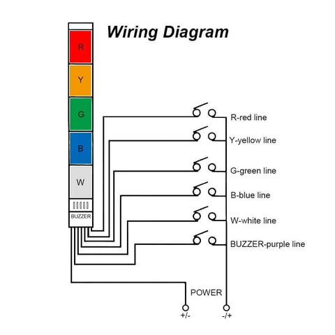 Wiring diagram for Industrial Signal Tower with LED Stack Lights and Built In Buzzer for Quick Warning and Safety