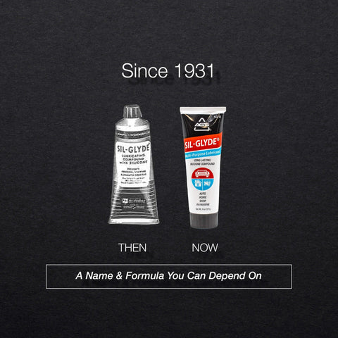 SIL-Glyde Multi-Purpose All-Weather Lubricating Compound for All Surfaces - 8 oz Tube, then and now packaging comparison