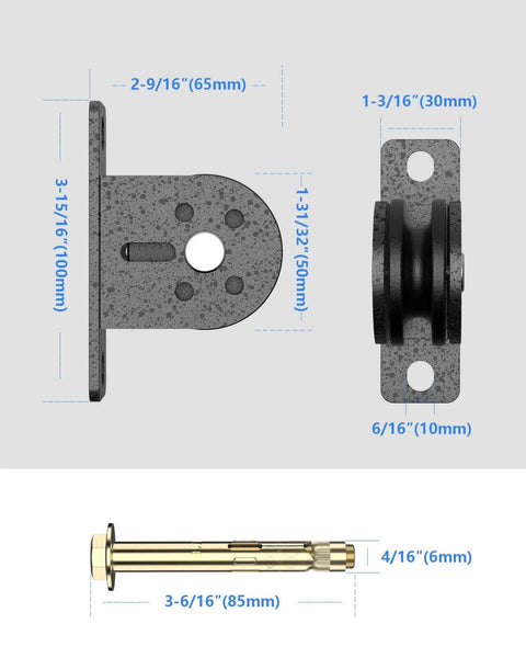 Dimensions of 2 pack silent cable pulley wheel set for home gym, LAT pulldown, clothesline, with fixed bearings and measurements