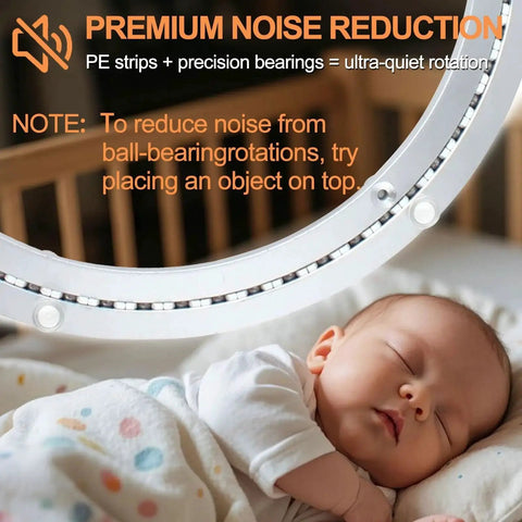 Heavy Duty 24 Inch Lazy Susan Bearing With Silent Smooth Rotation over sleeping baby, highlighting premium noise reduction.