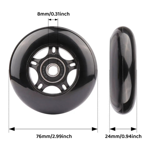Silent PU Luggage Wheel Caster Inline Replacement For Suitcases With ABEC 7 608-2RS Bearings 6mm Axle Washer Universal Repair Kit 76x24mm