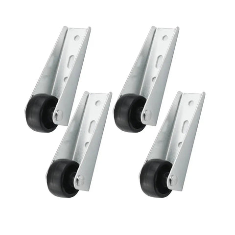 Four Pack Point Nine Inch Silent Rubber Casters with Vertical Mounting Extension Brackets for furniture repair.