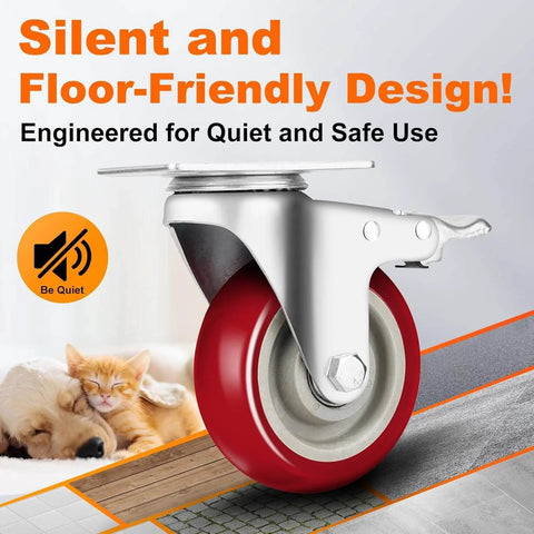 2 Inch Heavy Duty Caster Wheels Set of 4 Swivel Castor Wheels with Dual Locking Brakes Silent Polyurethane PU Wheels 360 Degree Rotation