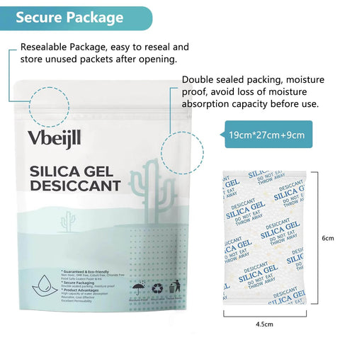 Color Indicating Silica Gel Desiccant Packets 5G 50 Pack Food Grade for Moisture Control packaging details