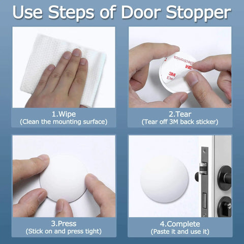 Instructions for installing Door Stopper Wall Protector Self Adhesive Cushion Silencer Soft Rubber Bumper Guard on wall.