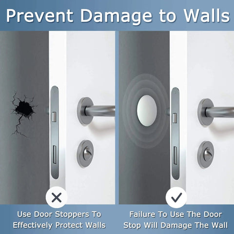 Comparison of a wall with damage and one protected by Door Stopper Wall Protector Self Adhesive Cushion Silencer Soft Rubber Bumper Guard.