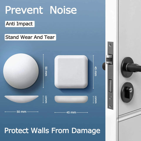 Door Stopper Wall Protector Self Adhesive Cushion Silencer Soft Rubber Bumper Guard For Doorknobs And Handles In Home And Office Noise Reduction Easy Install With Strong Sticky Backing No Residue Durable Silica Gel Cushion For Quiet Rooms shown with measurements.
