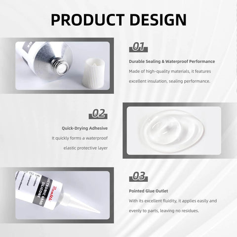 Product design features of Conformal Coating For Electronics Pro Grade Silicone Adhesive Sealant, 3.4 Oz, Waterproof Fast Drying Transparent Insulating Sealant For Circuit Boards, Appliance Control Boards, And LED Lamps, Flexible, Salt Spray Resistant