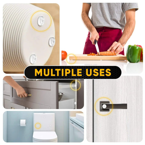 Multiple uses of Clear Silicone Cabinet Door Bumpers For No More Noisy Slams Self Adhesive Pads on furniture and kitchen items