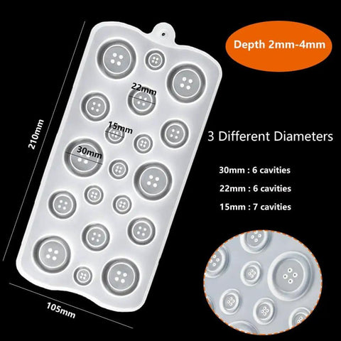 4 Pack Round Button Silicone Molds TuNan Set for Resin Casting in 7 Sizes 10mm to 30mm, showing mold with depth details