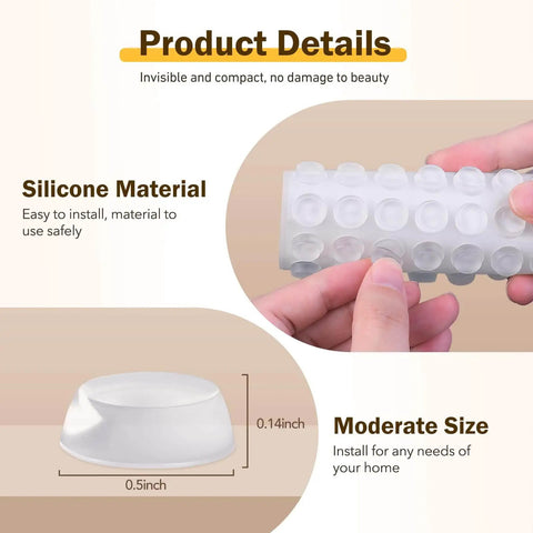 192 Piece Self Adhesive Cabinet Door Bumpers For No-Fuss Install, 1/2 Inch Silicone Cushions, shown in detail with dimensions