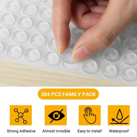 Clear Self Adhesive Cabinet Bumpers For Kitchen Cabinets And Doors, Silicone Noise Reduction Cushions being applied by hand