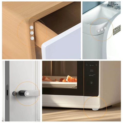 Clear Self Adhesive Cabinet Bumpers For Kitchen Cabinets And Doors, Silicone Noise Reduction Cushions installed on furniture