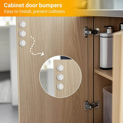 Clear Self Adhesive Cabinet Bumpers For Kitchen Cabinets And Doors, Silicone Noise Reduction Cushions installed on cabinet