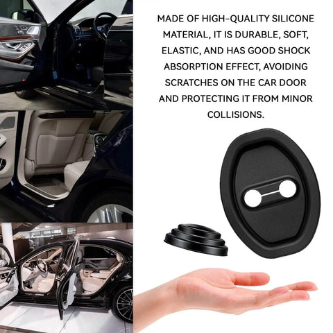 8 Pack Silicone Car Door Latch Protective Covers With Self Adhesive Door Shock Absorbers displayed with car interior view.
