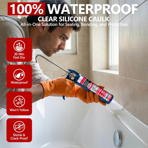 Applying Pro Grade Advanced Silicone Caulk For Kitchen And Bathroom 10 Fl Oz Cartridges 12 Pack to bathtub seal with caulking gun.