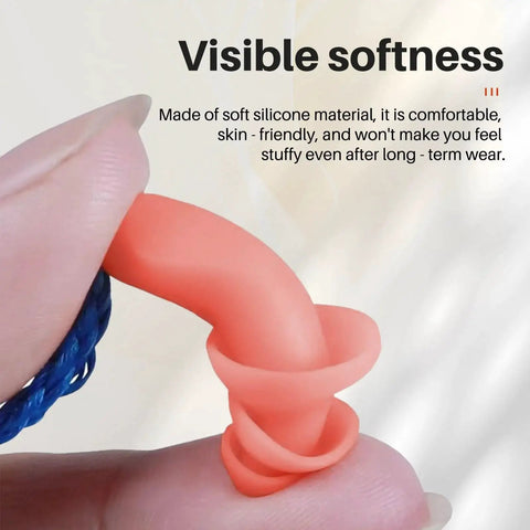 Close-up of 100 Pairs Silicone Corded Ear Plugs With String Reusable Noise Reduction Earplugs, orange silicone material.