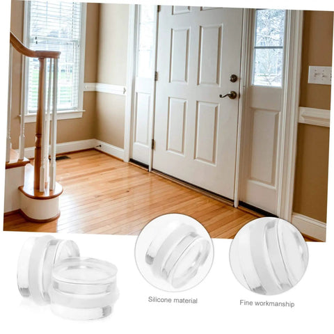 Six Piece Door Silencer And Stopper Sliding Buffer Set for noiseless door closing and finger safety, shown in transparent silicone.