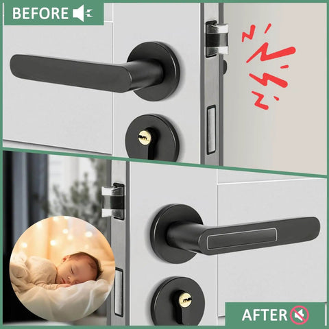 Silicone Anti Collision Pads 10 Pack 63mm By 10mm Transparent Stick On Wall Protectors To Prevent Furniture Dings On Doors Windows And Cabinets With Heavy Duty Adhesive For A Quick No Fuss Install installed on a door handle to show before and after effect of noise reduction.