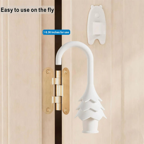 Christmas Tree Hanging Silicone Door Pinch Guard And Anti Door Slam Stopper Set installed on wooden door hinge
