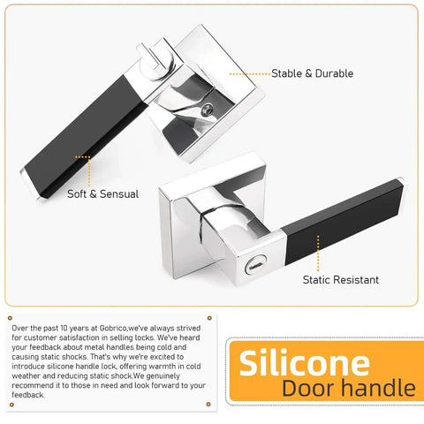 2 Pack No Hassle Modern Soft Black Silicone Door Handles With Privacy Bedroom Levers And Polished Chrome Knobs Heavy Duty Reversible Keyless Square Interior Locks For Easy Inside Access