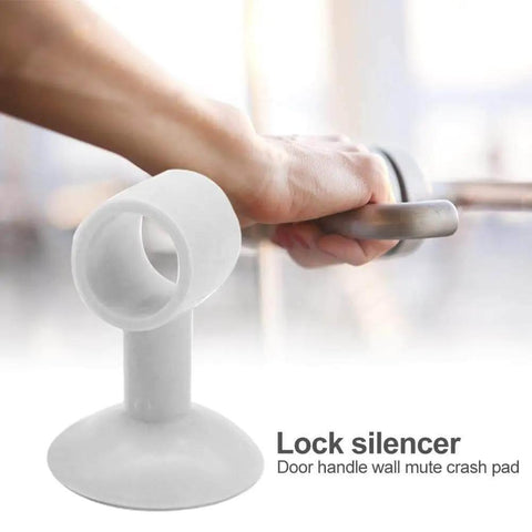 Soft silicone doorknob cushions, a 4 pack, silence wall contact and door collisions by absorbing vibrations, shown on door handle.